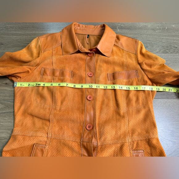 Vintage Debra C Beverly Hills Orange Perforated Leather Jacket Italian Sz 44 (M) - Picture 8 of 12